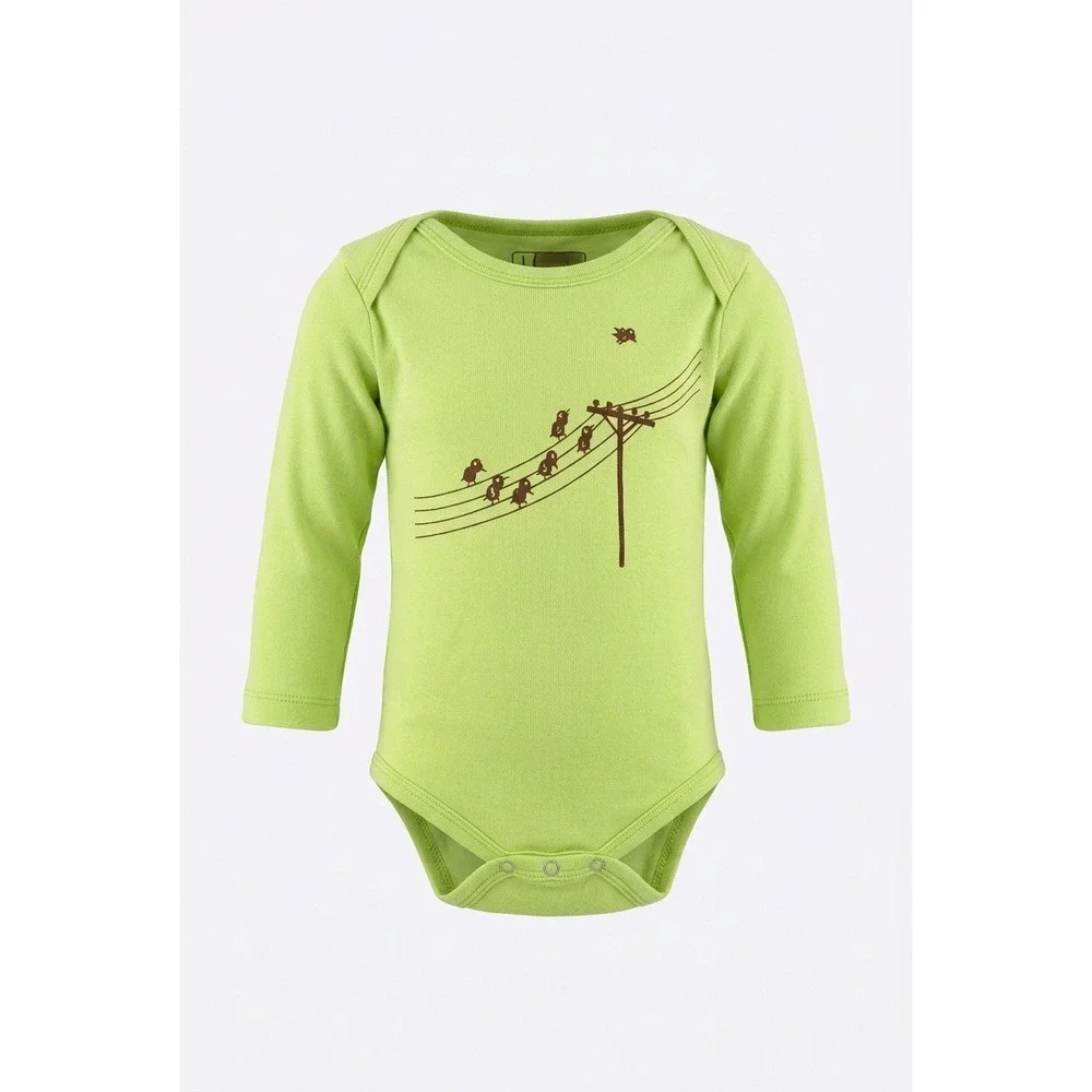 Miminko Apparel Organic Cotton Birds on a Wire Long Sleeve Bodysuit Lime Green